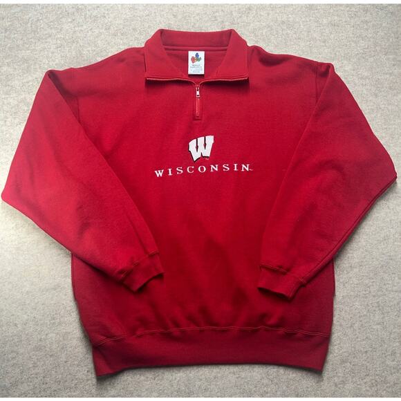 VTG Wisconsin Badgers Red Quarter Zip Pullover Men’s L Embroidered NCAA - Picture 1 of 6